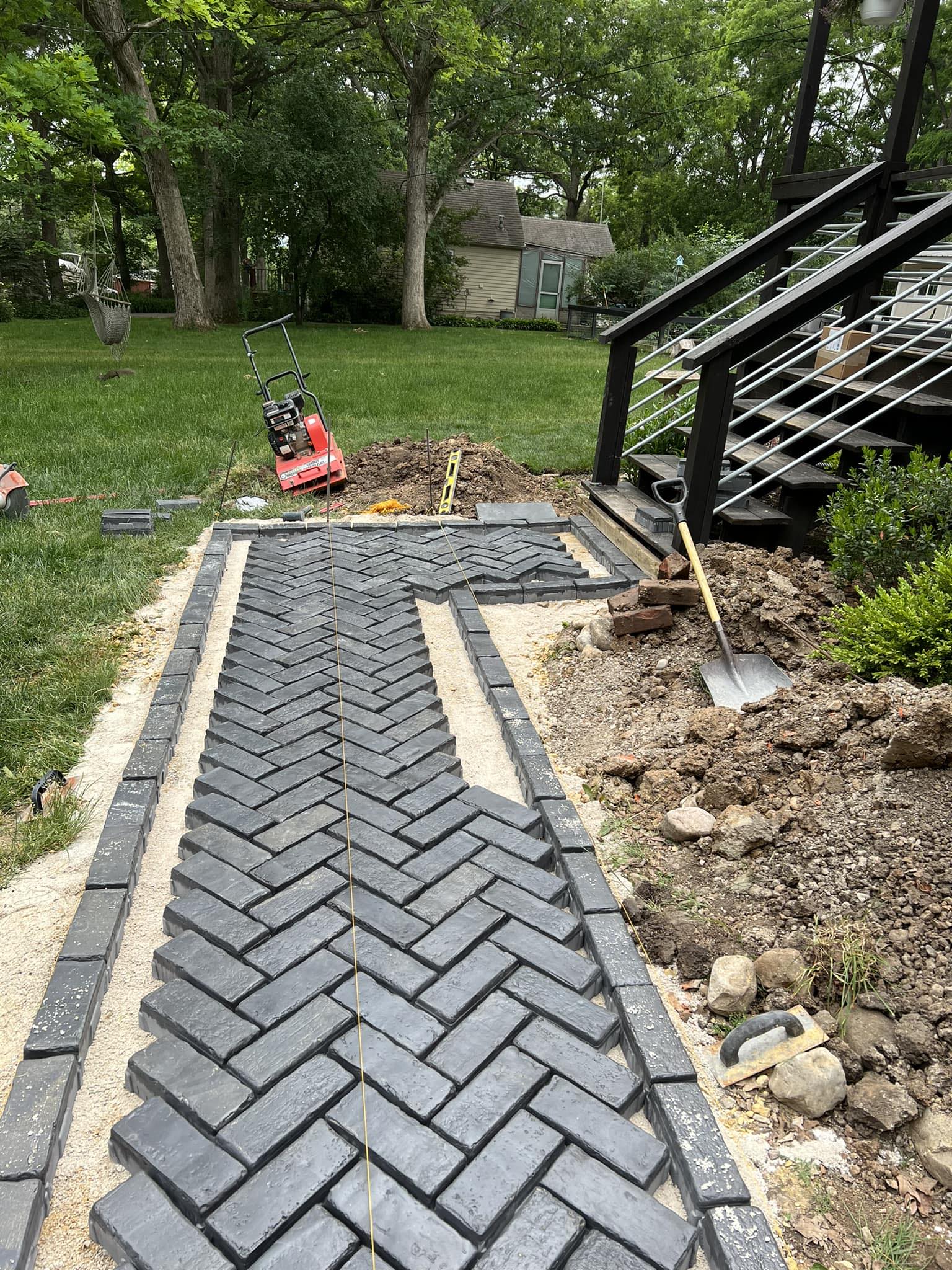 Completed retaining wall and stepped landscape structure